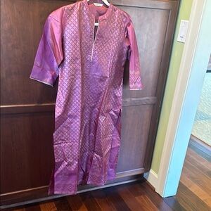 Seasons Brand Silk Purple long Kurti with matching Silk Chididar Pants